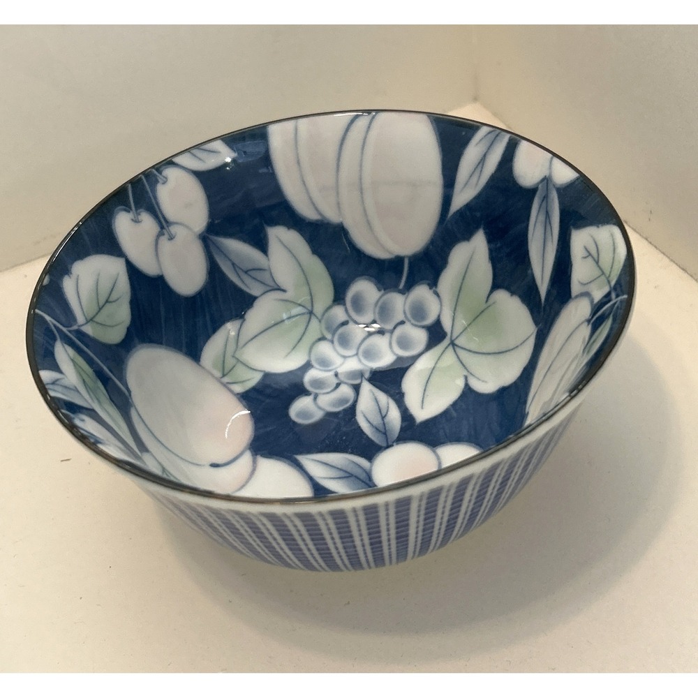 Japanese Porcelain Bowl Blue White Fruit Pattern Made in Japan